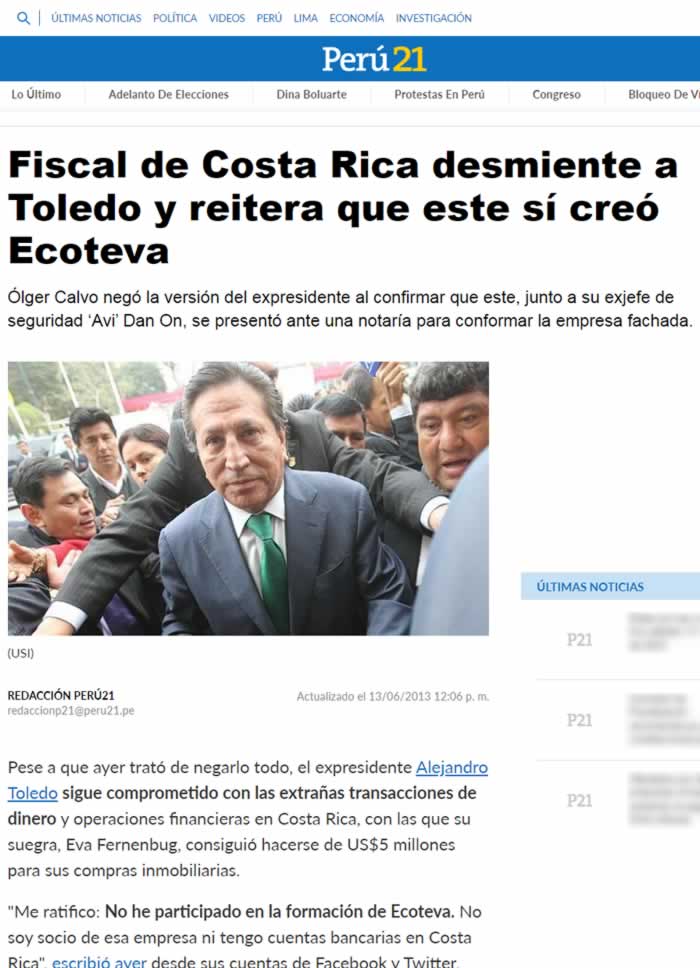 Fiscal de Costa Rica Desmiente a Expresidente Toledo